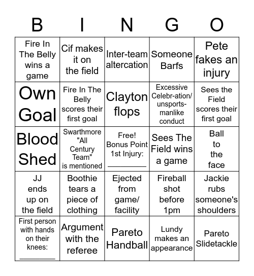 DOOMSDAY SOCCER TOURNAMENT Bingo Card