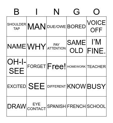 Untitled Bingo Card