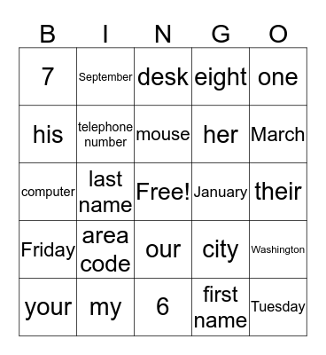 BINGO  Bingo Card