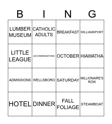 OUR WEEKEND ADVENTURE Bingo Card