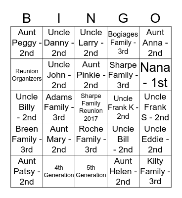 Sharpe Family Bingo!! Bingo Card