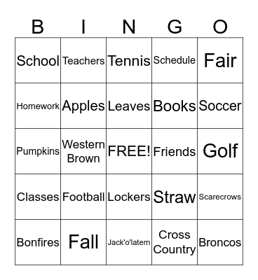 Back to School Bingo Card