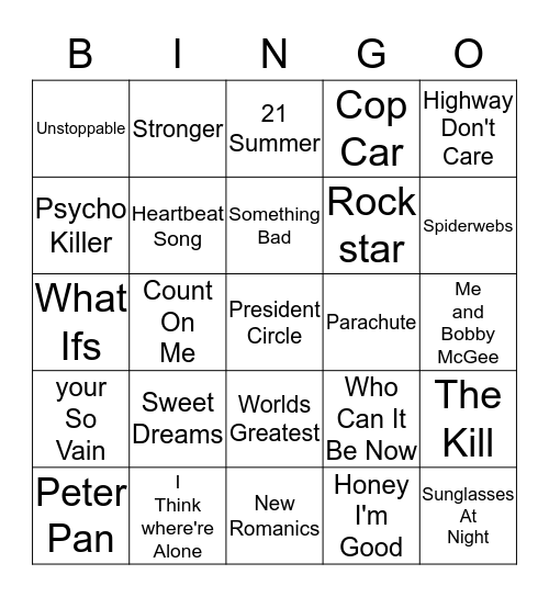 Outlaw Music October 2017 Bingo Card