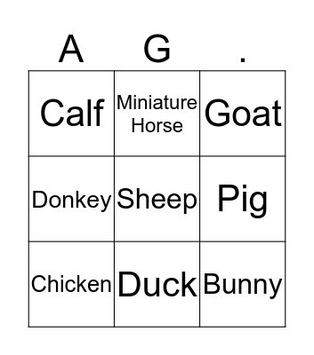 Animal Bingo Card