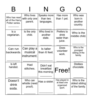 Find Someone Who... Bingo Card