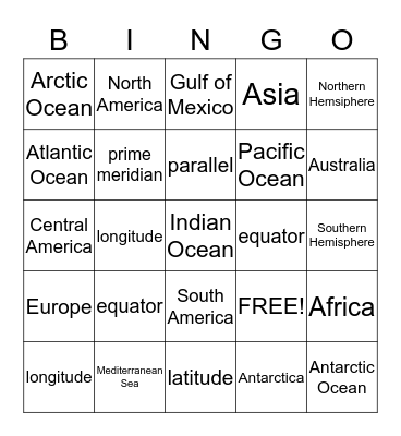 Geography Bingo Card