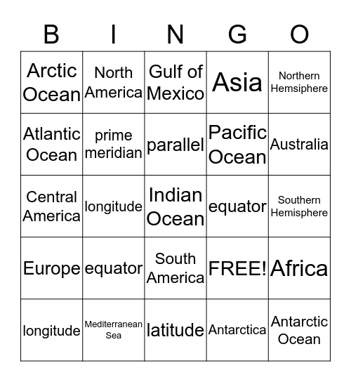 Geography Bingo Card