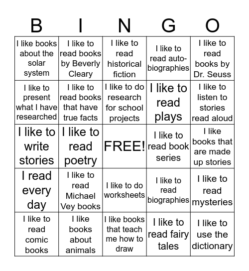 Things I like to do in the Media Center Bingo Card
