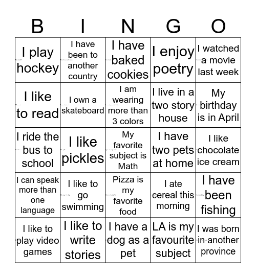Get to know you Bingo!!  Bingo Card