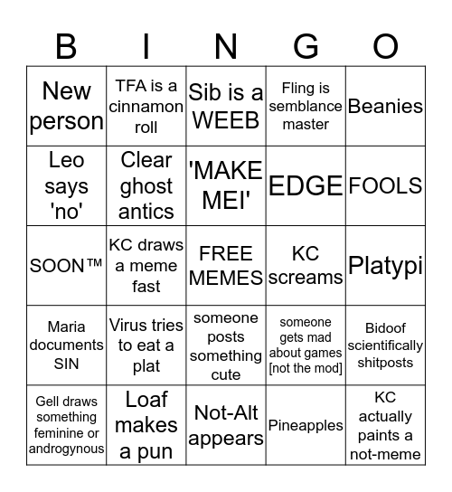 RWBYRP Discord Bingo Card