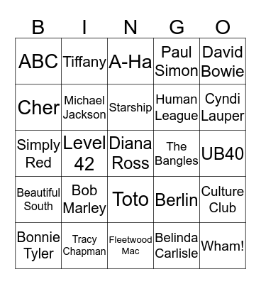 80s Bingo Card
