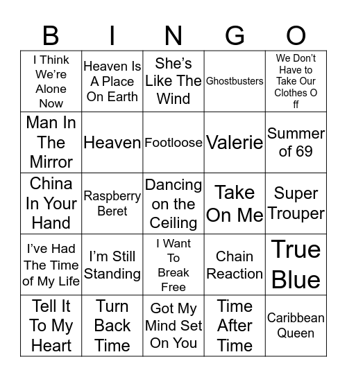 80s Bingo - 20p Game! Bingo Card