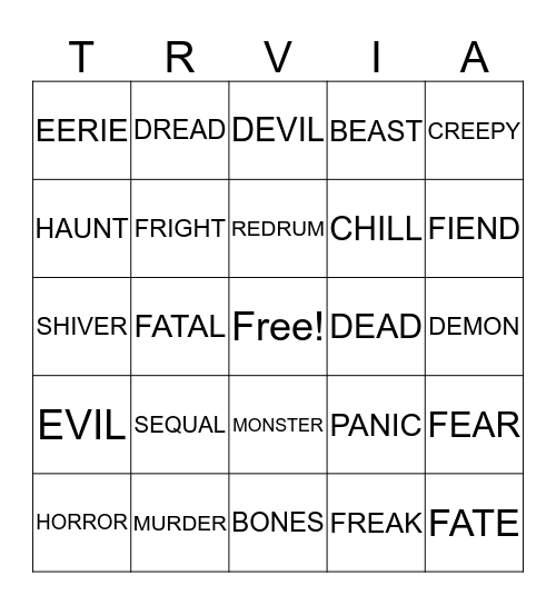 TERROR!!! Bingo Card
