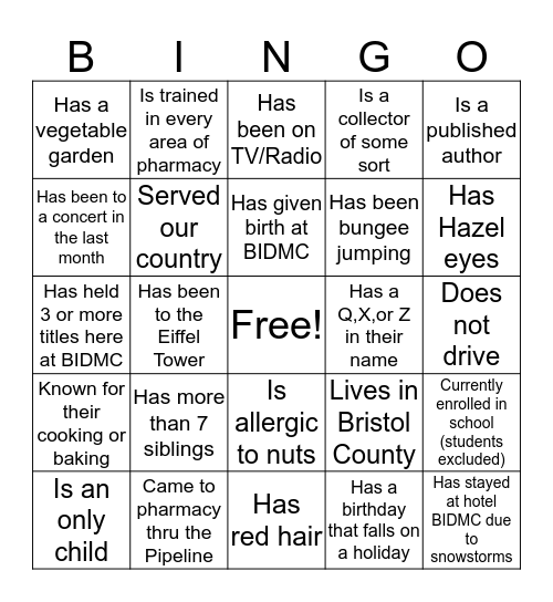 Pharmacy Week BINGO Card