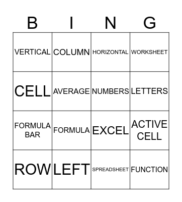 EXCEL 101 & 201 Bingo Card