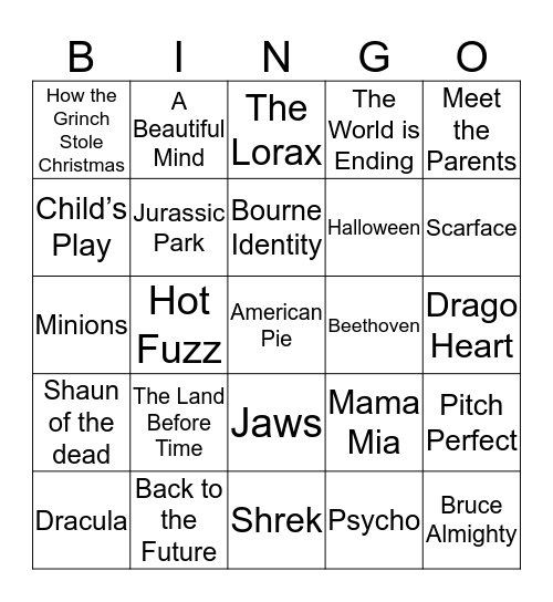Universal Studios Productions Bingo Card