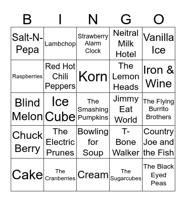 Bands with  Food Names Bingo Card