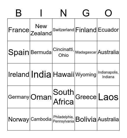 Travel Magazine: Best Places to Travel Bingo Card