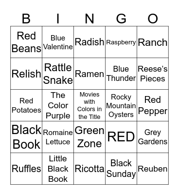 Foods that begin with R Bingo Card