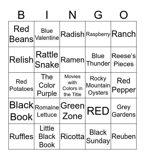 Foods that begin with R Bingo Card