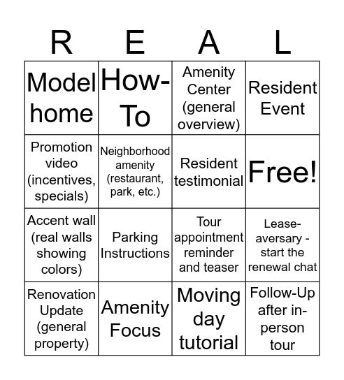 Realync Video Bingo Card