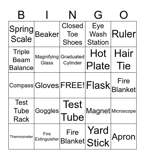 Science Lab Equipment Bingo Card