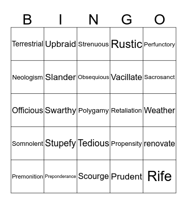 Vocabulary! Bingo Card