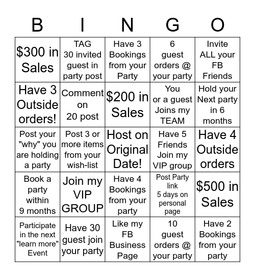 Hostess Bingo Card Bingo Card