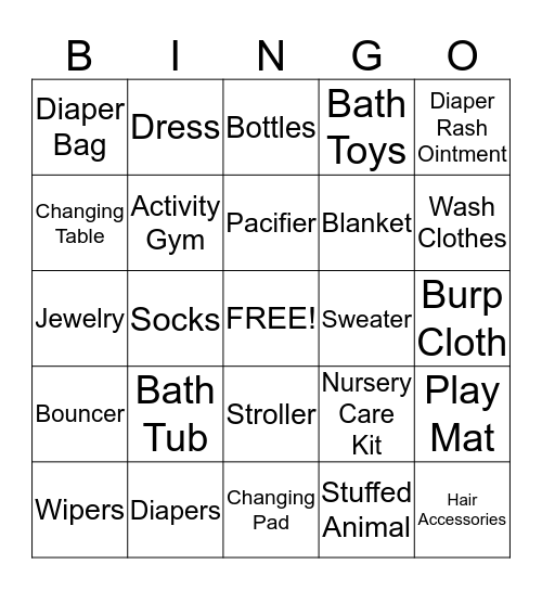 Reylene and Daylen's Gift Registry Bingo Card