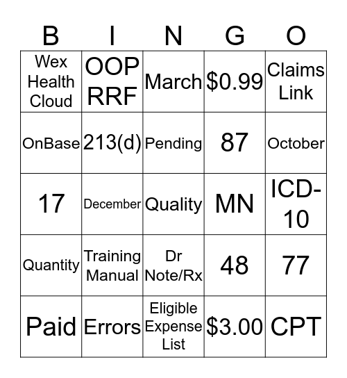 Claims Bingo - Green Round Bingo Card