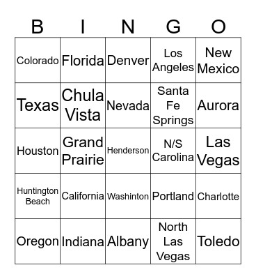 City/State Bingo Card