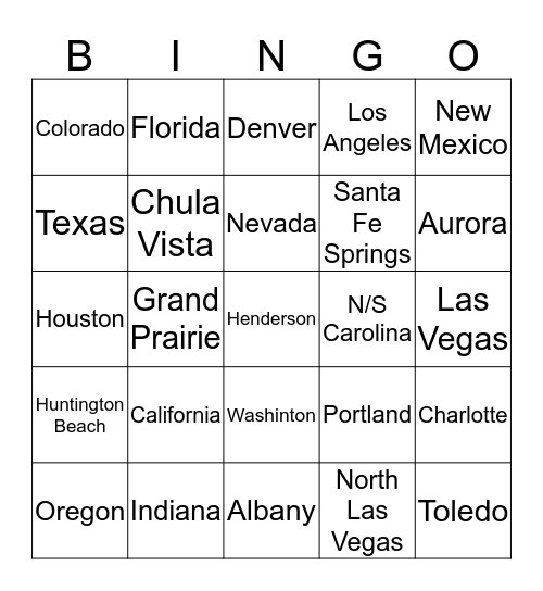 City/State Bingo Card