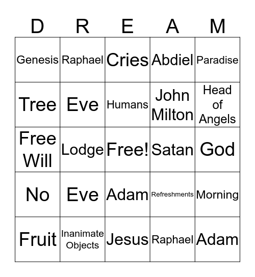 DREAM Bingo Card