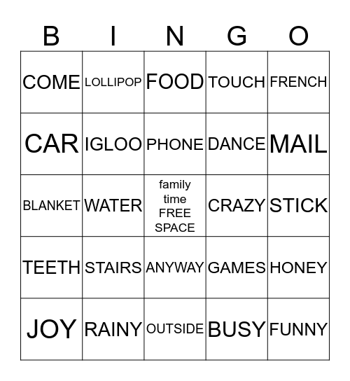Wells Family Reunion 2013 Bingo Card