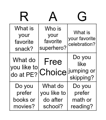 CI Writing Menu Bingo Card