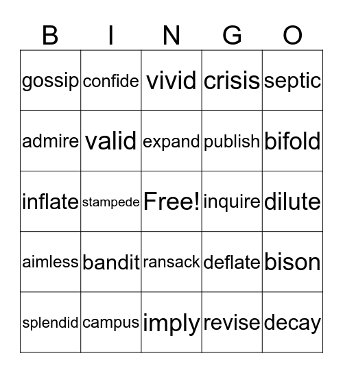 First Four Syllable Types  Words  Bingo Card