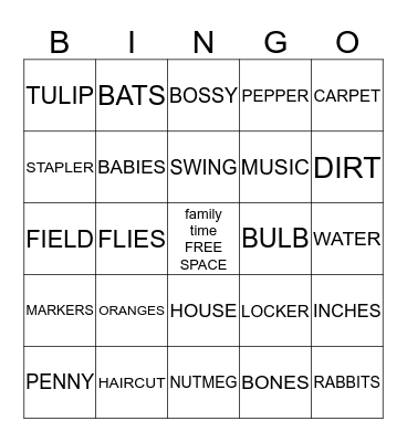 Wells Family Reunion 2013 Bingo Card