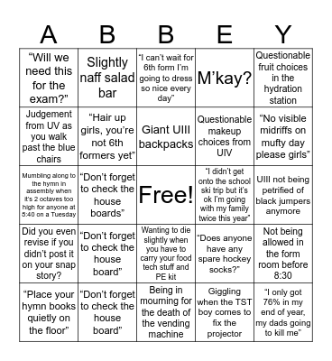 Abbey School Bingo Card