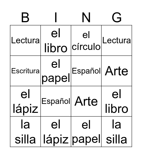 La Clase de Español Bingo Card