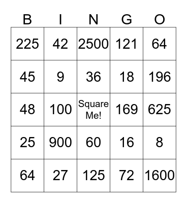 Multiplication and Exponent Bingo Card