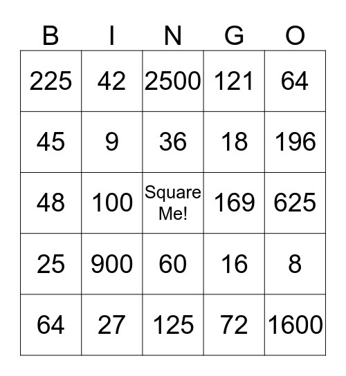 Multiplication and Exponent Bingo Card