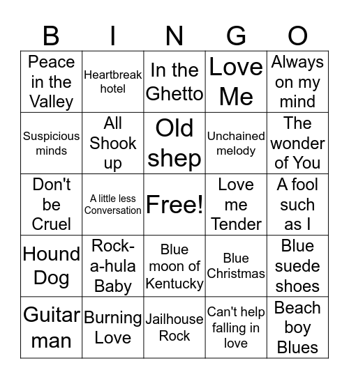 Elvis Presley Bingo Card