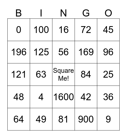 Multiplication and Exponent Bingo Card