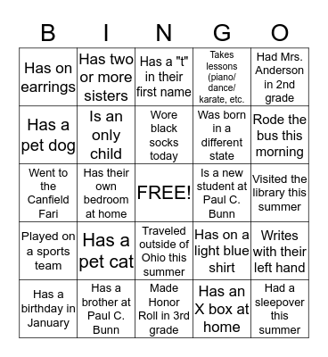 Getting to Know You Bingo Card