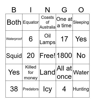 Penguin Bingo Card