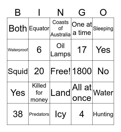 Penguin Bingo Card