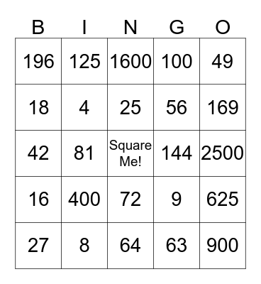 Multiplication and Exponent Bingo Card