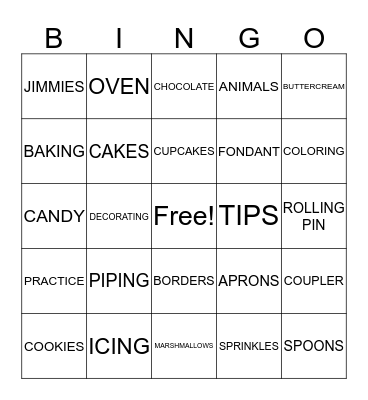CAKE DECORATING BINGO Card