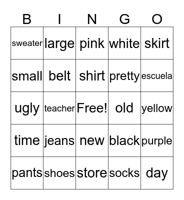 We shop for clothes  Bingo Card