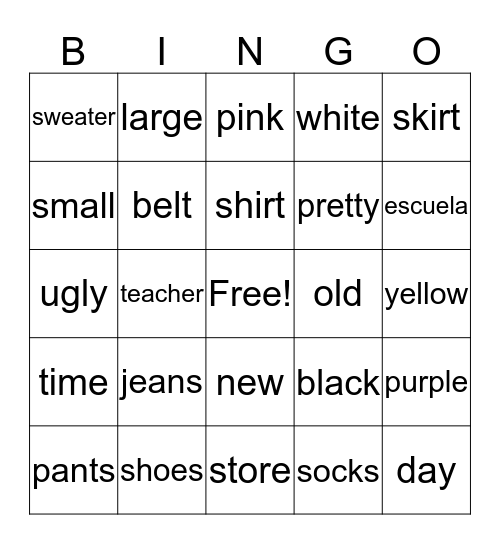 We shop for clothes  Bingo Card